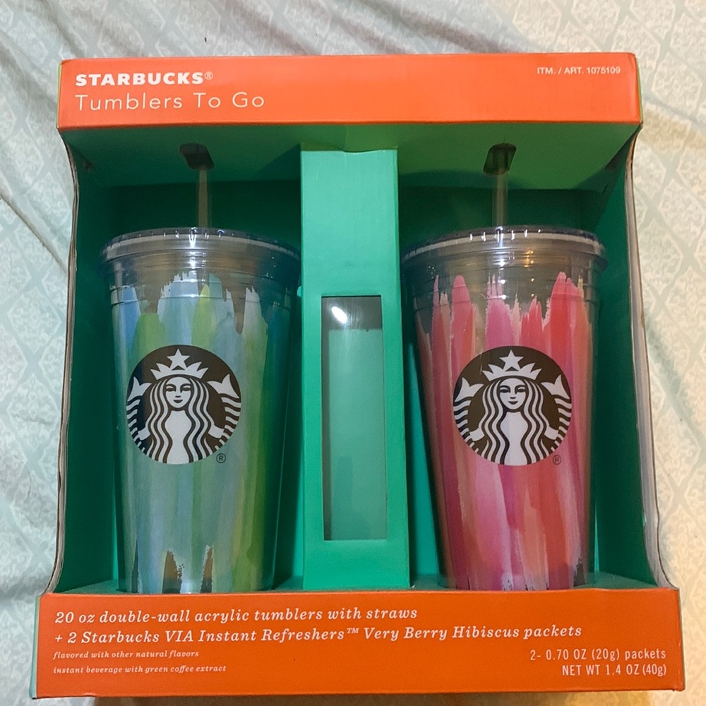 Starbucks Tumblers To Go- Two 20 Oz double-wall acrylic tumblers with straws